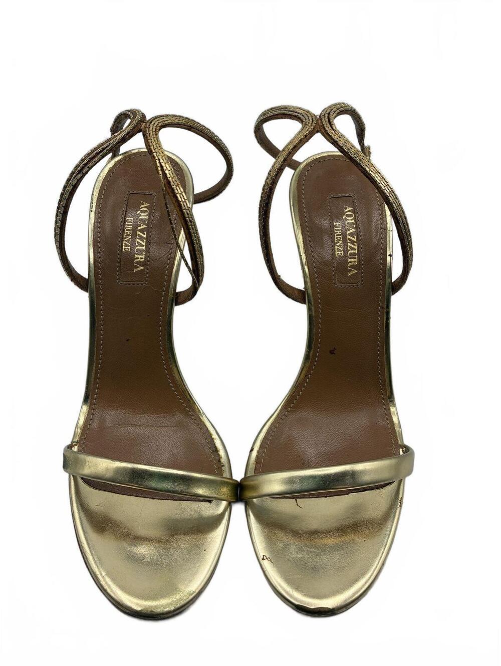 Aquazzura Firenze Women's Gold Heels Strappy Heeled Sandals Size 35 Coa